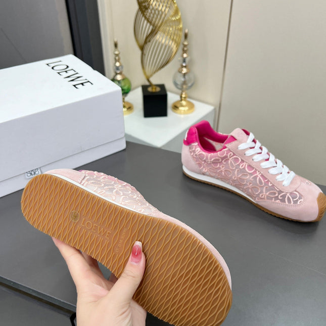 LOEWE 26S RUNNER 2.0 SNEAKERS IN LIGHT PINK SUEDE AND ANAGRAM JACQUARD