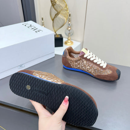 LOEWE 26S RUNNER 2.0 SNEAKERS IN DARK BROWN SUEDE AND ANAGRAM JACQUARD