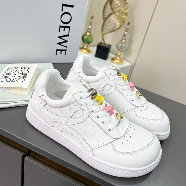 LOEWE 26S LOW TOP SNEAKERS IN WHITE CALFSKIN WITH CHARM LACES