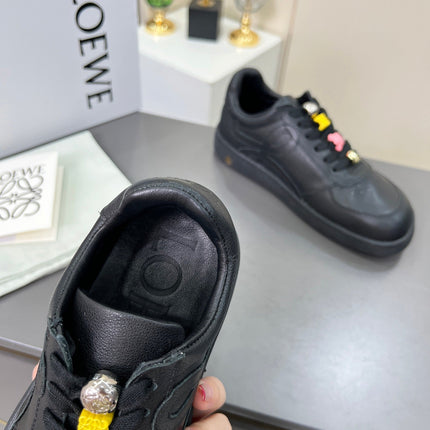 LOEWE 26S LOW TOP SNEAKERS IN BLACK CALFSKIN WITH CHARM LACES