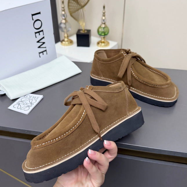 LOEWE 26S ANKLE BOOTS IN CARAMEL BROWN SUEDE