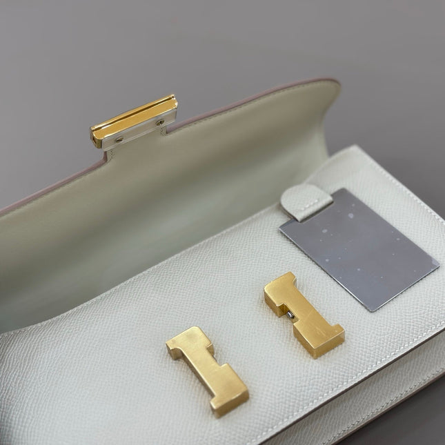 HM 25S CONSTANCE ELAN 24 CM IN CREAM WHITE EPSOM WITH GOLD HARDWARE