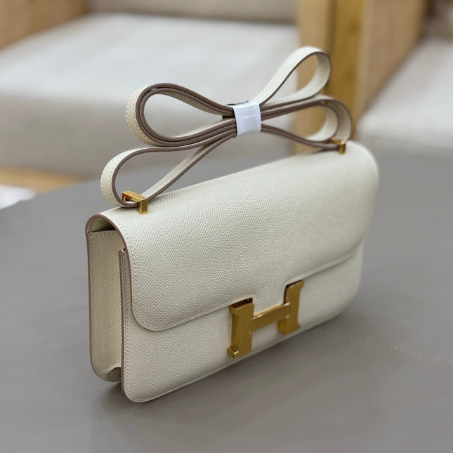 HM 25S CONSTANCE ELAN 24 CM IN CREAM WHITE EPSOM WITH GOLD HARDWARE