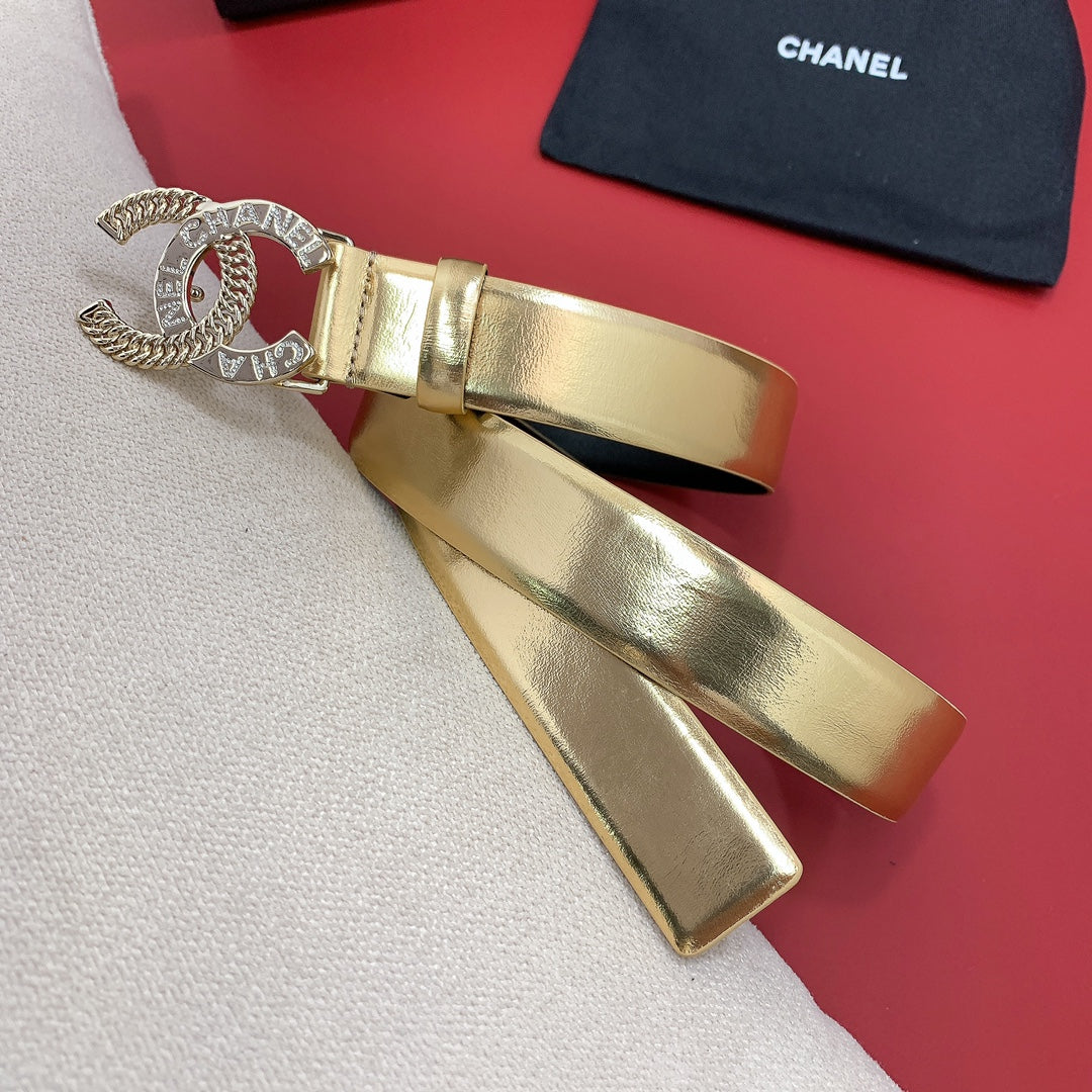 CC MEDIUM 30 MM BELT GOLD CALFSKIN GOLD HARDWARE WITH LETTER