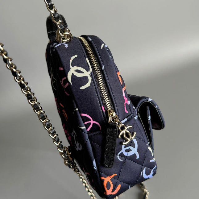 CC BACKPACK 18CM BLACK & MANY OTHER COLORS PRINTED FABRIC GOLD HARDWARE