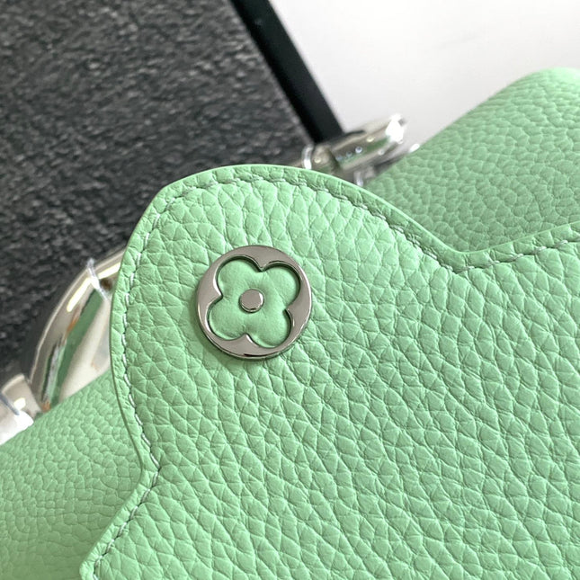 CAPUCINES MINI 21 IN LIGHT GREEN TAURILLON SILVER HARDWARE