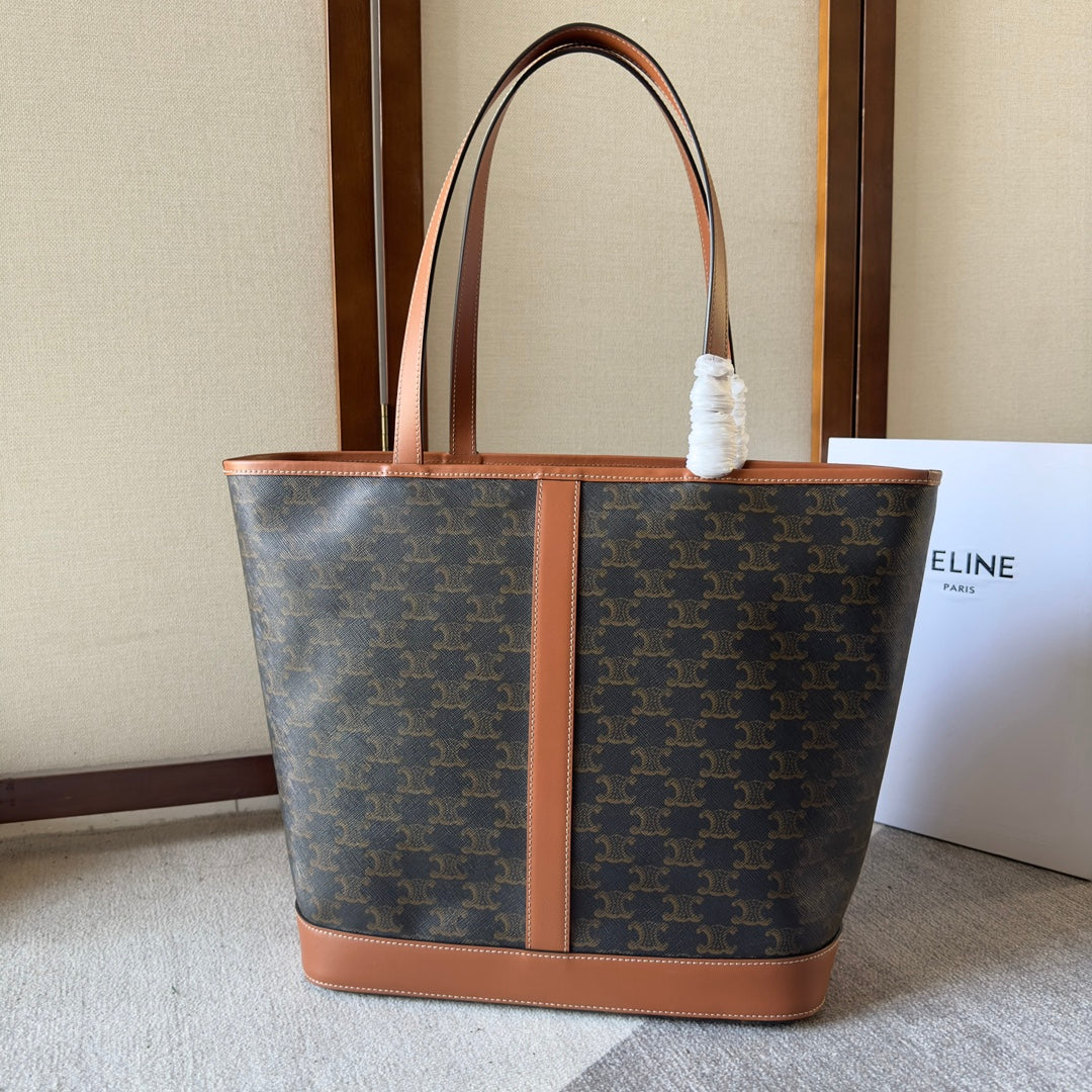 CELINE 26S TOTE BAG 31 IN DARK BROWN CALFSKIN WITH PRINTED PATTERN