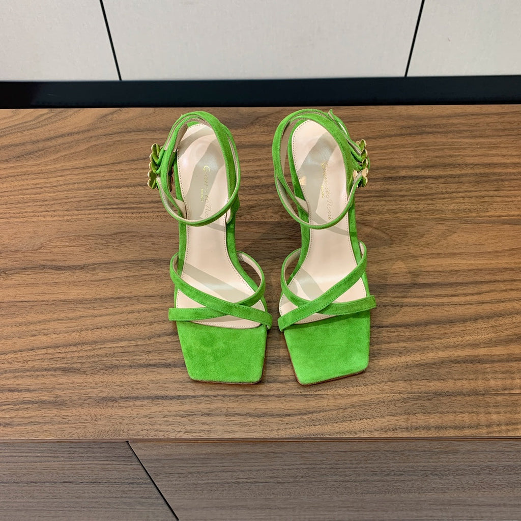 GIANVITO ROSSI 26S CRYSTAL HEELS 105 MM IN GREEN SUEDE