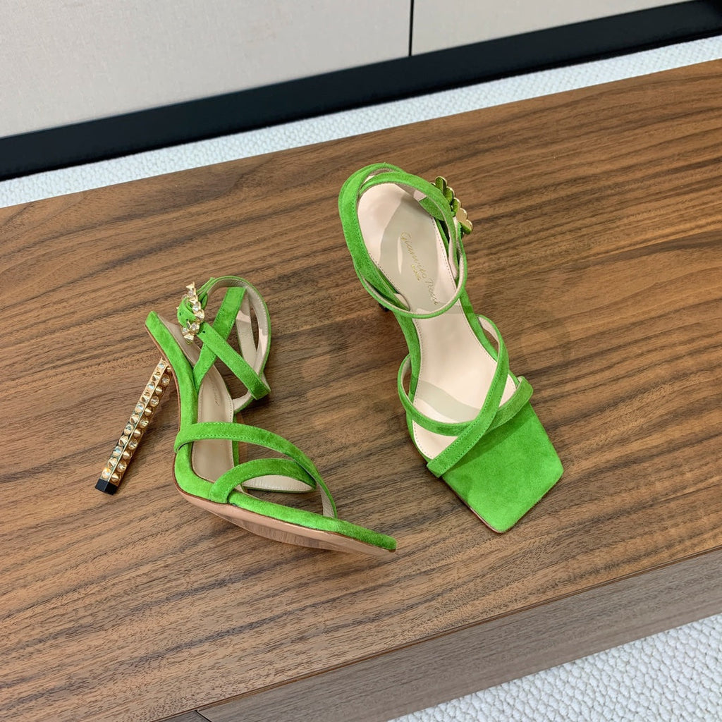 GIANVITO ROSSI 26S CRYSTAL HEELS 105 MM IN GREEN SUEDE