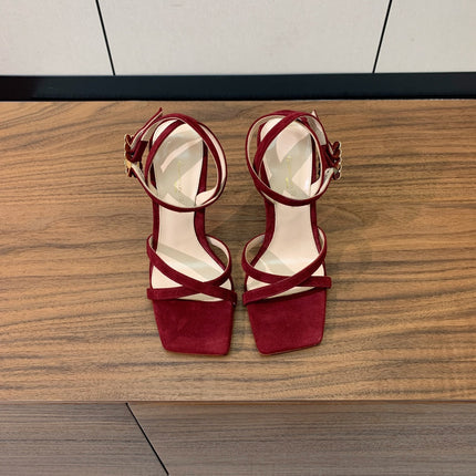 GIANVITO ROSSI 26S CRYSTAL HEELS 105 MM IN DARK RED SUEDE