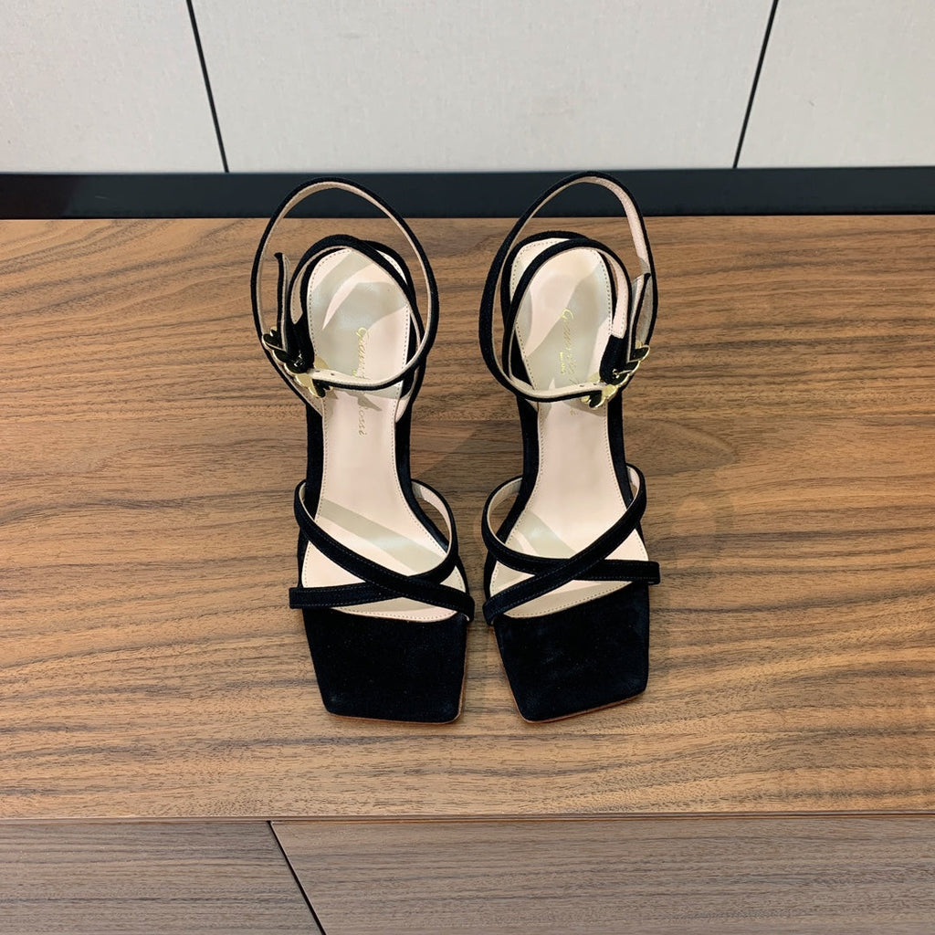 GIANVITO ROSSI 26S CRYSTAL HEELS 105 MM IN BLACK SUEDE