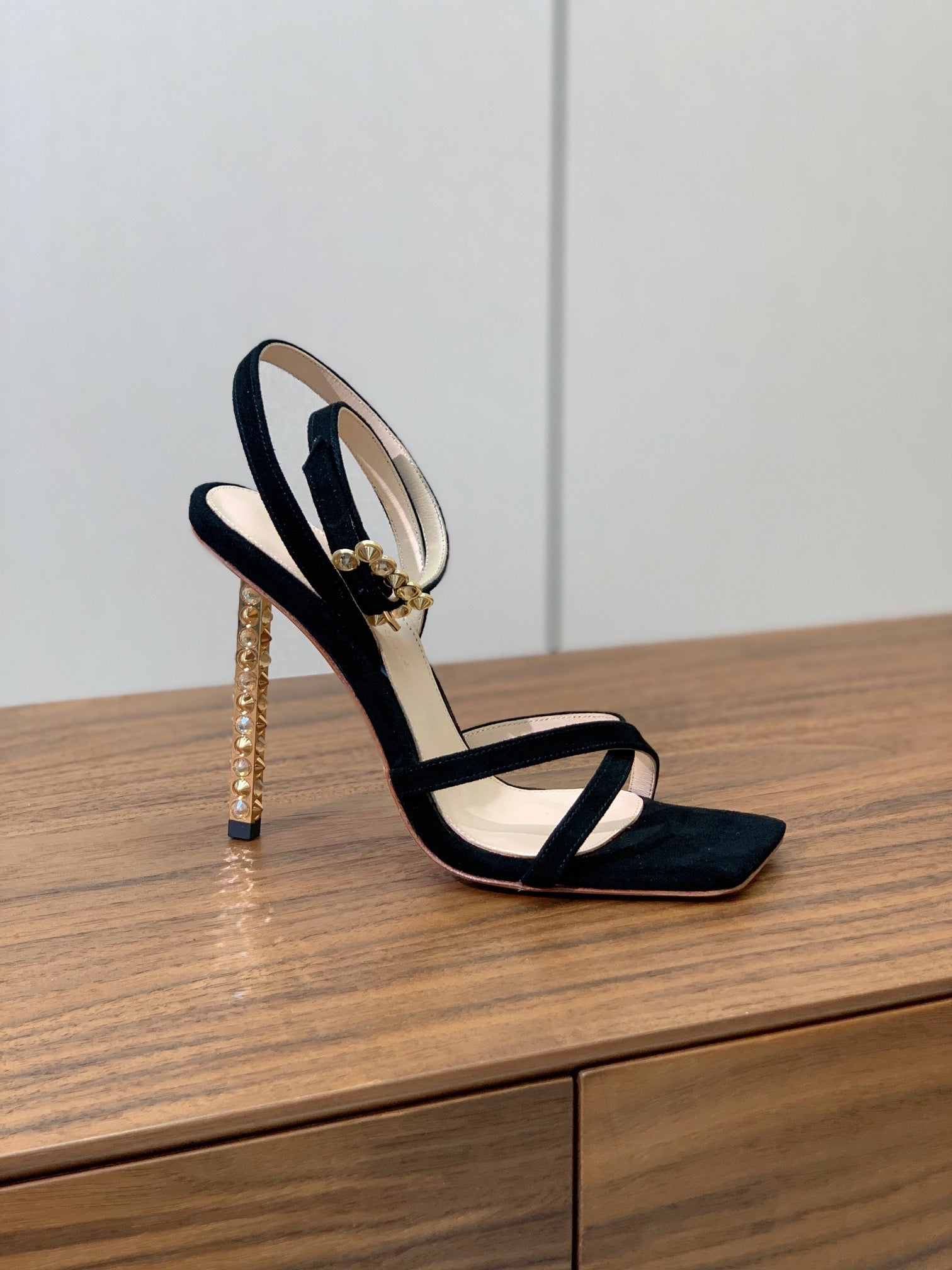 GIANVITO ROSSI 26S CRYSTAL HEELS 105 MM IN BLACK SUEDE