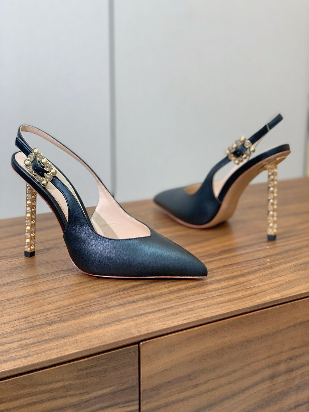 GIANVITO ROSSI 26S SLINGBACK HEELS 105 MM IN BLACK LAMBSKIN