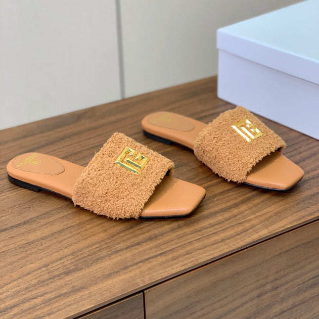 BALMAIN 26S SANDALS IN CAMEL BROWN WOOL AND CALFSKIN