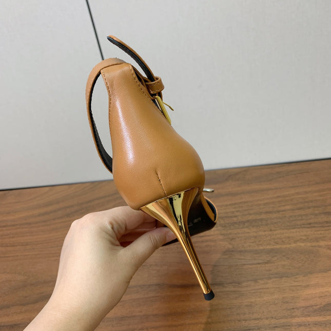 BALMAIN 26S HEELED SANDALS 95 MM IN BROWN CALFSKIN WITH GOLD HARDWARE