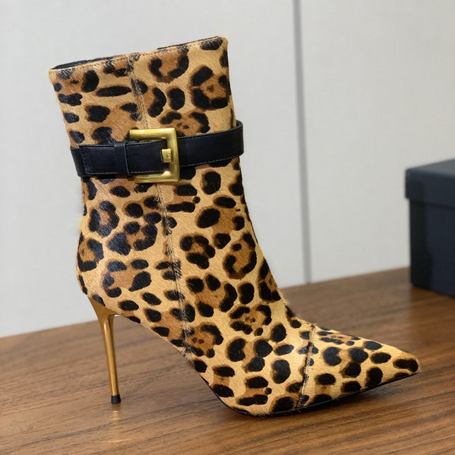 BALMAIN 26S BOOTS 95 MM IN LEOPARD PRINT PONY HAIR