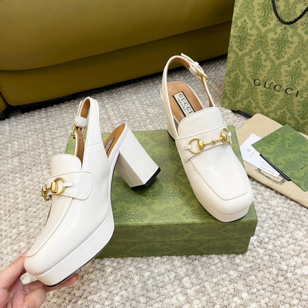 GG HIGH - HEEL SLINGBACK WITH HORSEBIT WHITE CALFSKIN