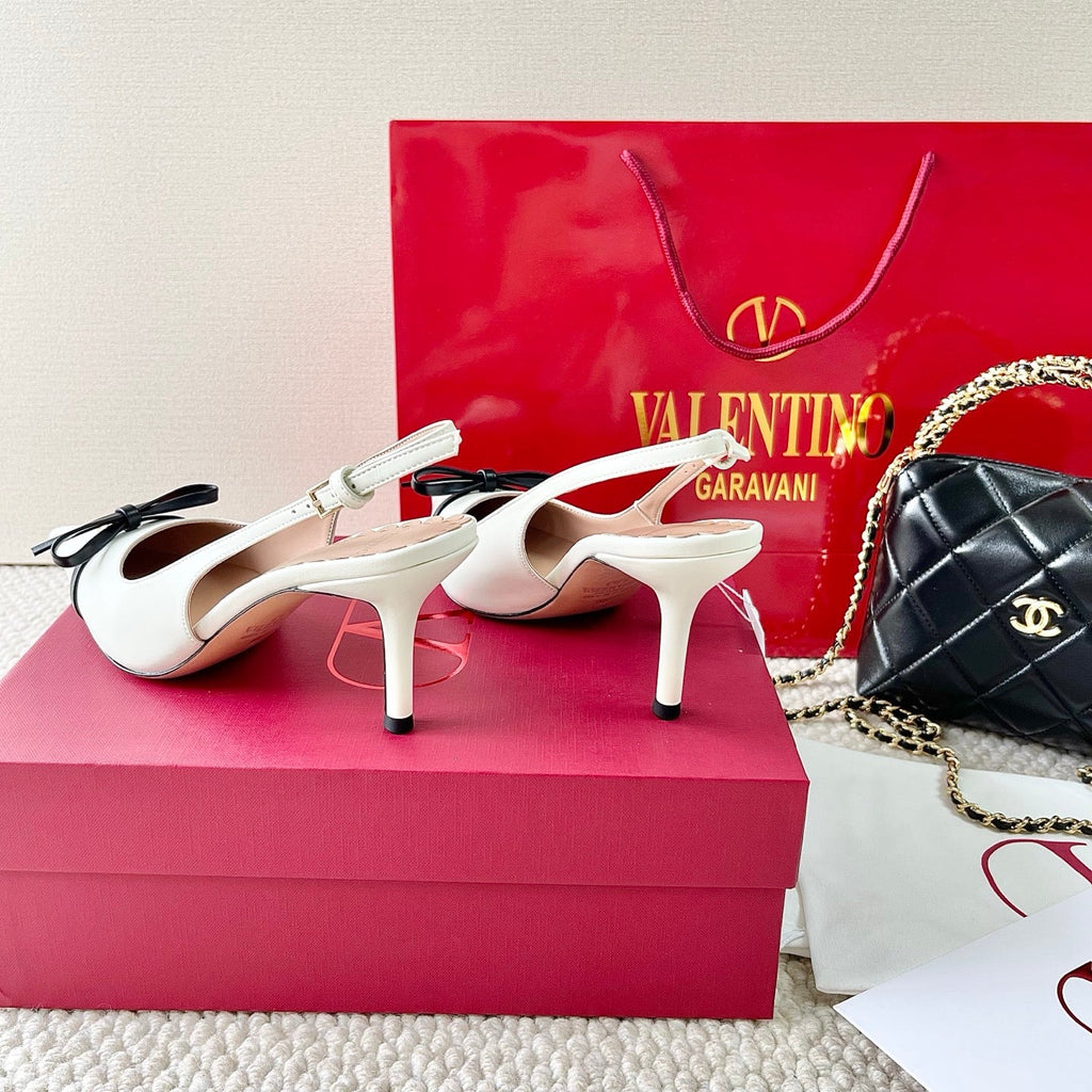 VLTN HIGH SLINGBACK 40 IN WHITE CALFSKIN WITH BOW
