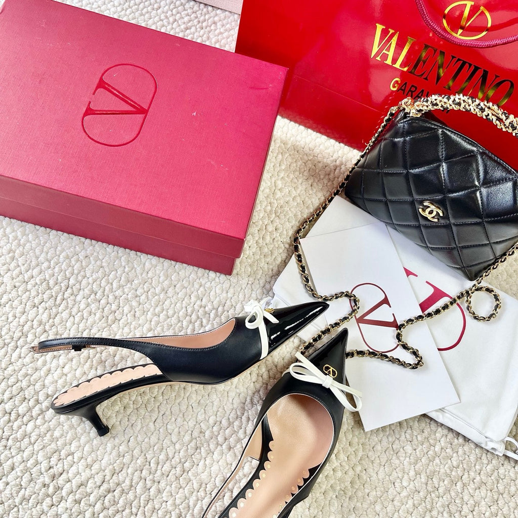 VLTN HIGH SLINGBACK 25S 40 MM IN BLACK LAMBSKIN WITH BOW