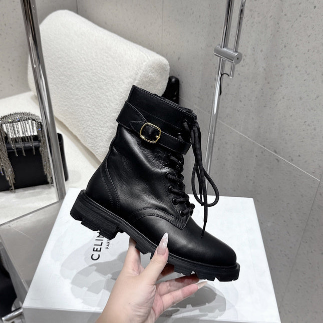 CELINE 26S MARTIN BOOTS IN BLACK CALFSKIN