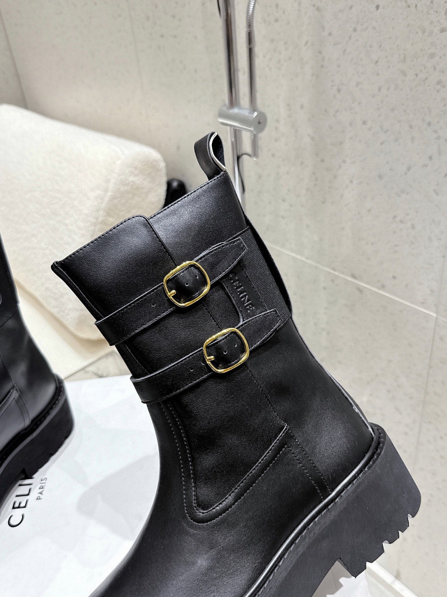 CELINE 26S ANKLE BOOTS IN BLACK CALFSKIN