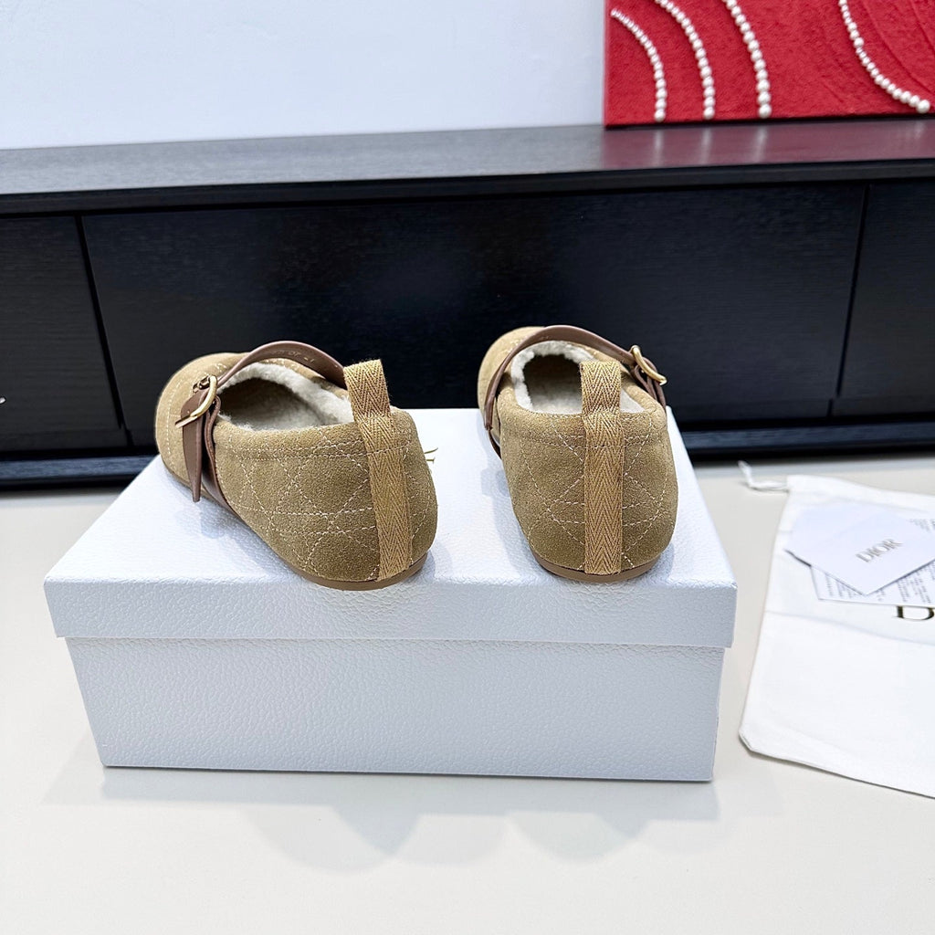 DIOR 26S FROST BALLET FLAT IN LIGHT BROWN CANNAGE SUEDE AND CALFSKIN