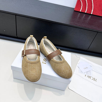 DIOR 26S FROST BALLET FLAT IN LIGHT BROWN CANNAGE SUEDE AND CALFSKIN