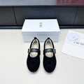 DIOR 26S FROST BALLET FLAT IN BLACK CANNAGE SUEDE AND CALFSKIN