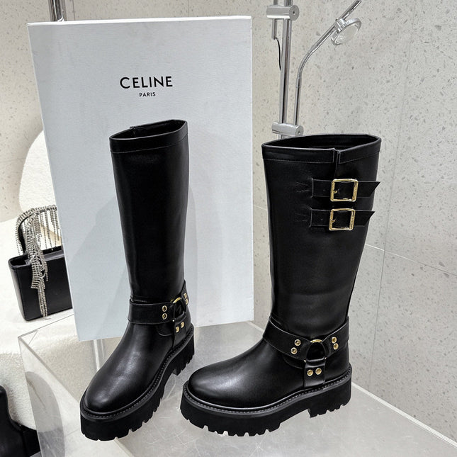CELINE 26S KNEE-HIGH BOOTS IN BLACK CALFSKIN