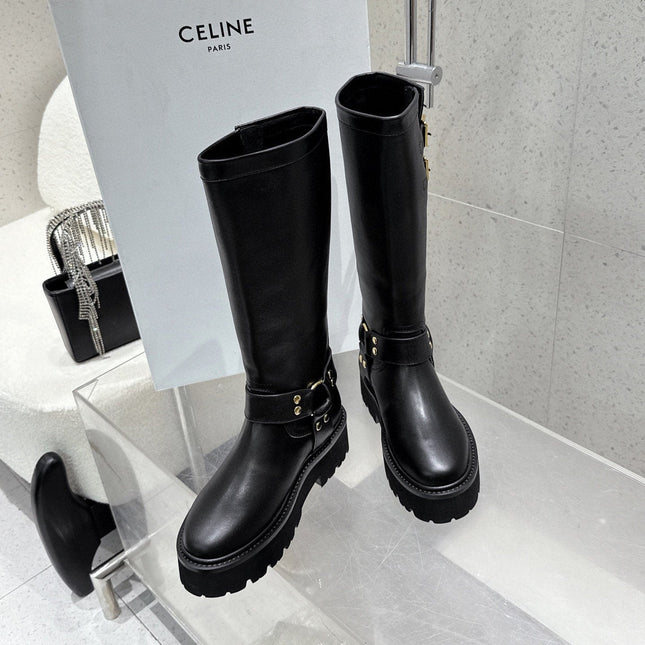 CELINE 26S KNEE-HIGH BOOTS IN BLACK CALFSKIN