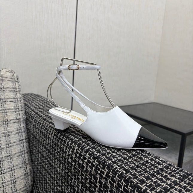 LV 26S SLINGBACK HIGH HEELS 40 MM IN WHITE AND BLACK CALFSKIN