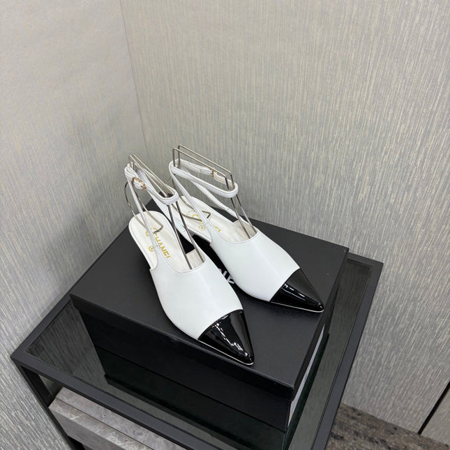 LV 26S SLINGBACK HIGH HEELS 40 MM IN WHITE AND BLACK CALFSKIN