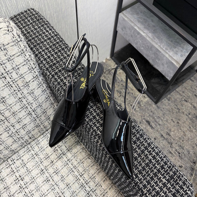LV 26S SLINGBACK HIGH HEELS 40 MM IN BLACK PATENT CALFSKIN