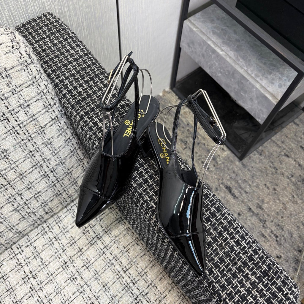 LV 26S SLINGBACK HIGH HEELS 40 MM IN BLACK PATENT CALFSKIN