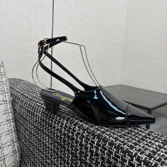 LV 26S SLINGBACK HIGH HEELS 40 MM IN BLACK PATENT CALFSKIN