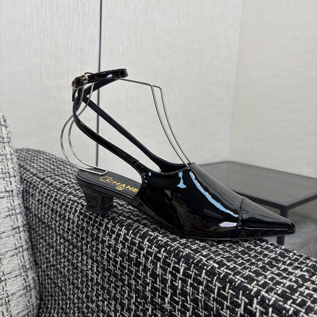 LV 26S SLINGBACK HIGH HEELS 40 MM IN BLACK PATENT CALFSKIN