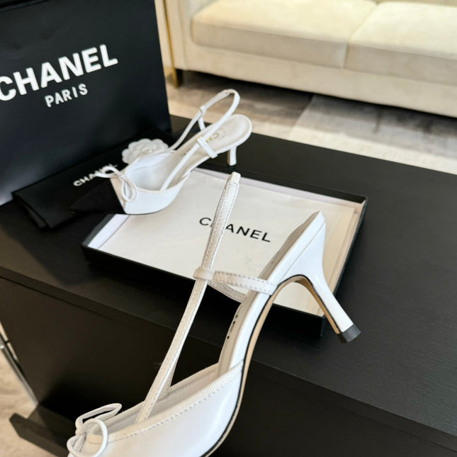 SLINGBACK WITH BOW IN WHITE MIX BLACK LAMBSKIN