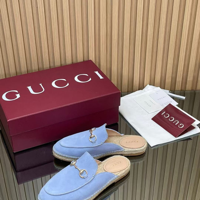 GUCCI 26S LOAFER MULES IN LIGHT BLUE SUEDE