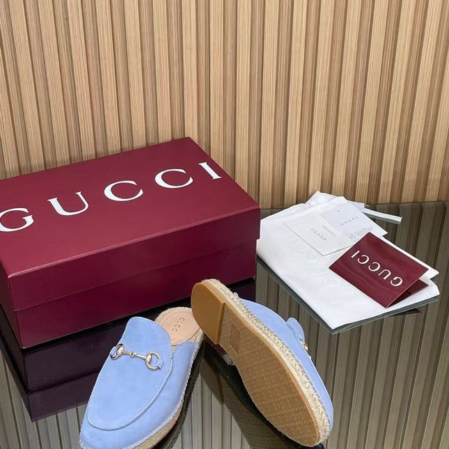 GUCCI 26S LOAFER MULES IN LIGHT BLUE SUEDE