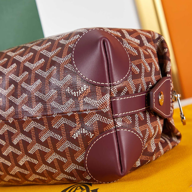 BOWLING TOILETRY BAG 24 IN BURGUNDY RED GOYARDINE CANVAS AND CALFSKIN