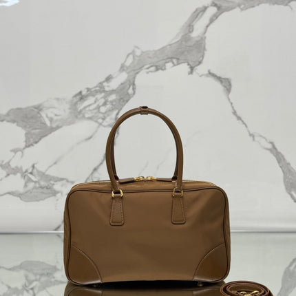 LARGE TOP HANDLE BAG 35 IN CHERRY WOOD NYLON AND CALFSKIN TRIM
