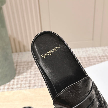 YSL 25S LOAFER MULE IN BLACK GLOSSY CALFSKIN