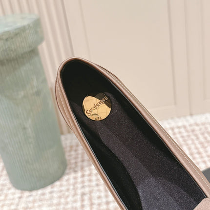YSL 25S SAINT LAURENT POPPY BALLET FLATS IN TAUPE BROWN SILK
