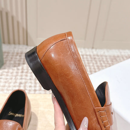 YSL 25S SAINT LAURENT LOAFERS IN BURNT ORANGE CALFSKIN WITH SMALL LOGO