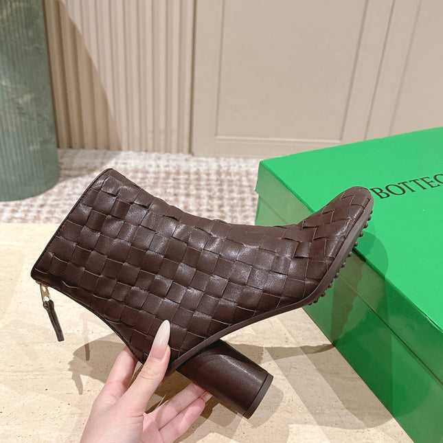 BOTTEGA VENETA 26S INTRECCIATO BOOTS 85 MM IN DARK BROWN LAMBSKIN