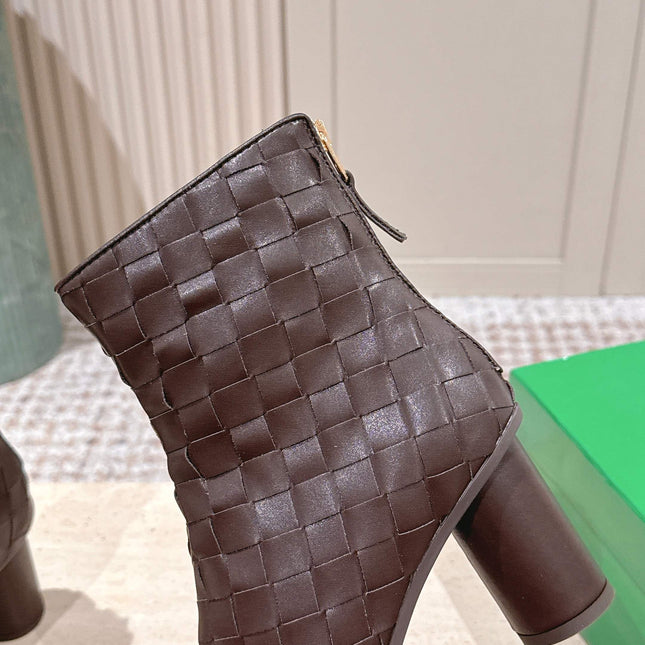 BOTTEGA VENETA 26S INTRECCIATO BOOTS 85 MM IN DARK BROWN LAMBSKIN
