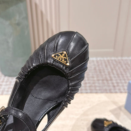 PRADA 26S SLINGBACK SANDALS 40MM IN BLACK CALFSKIN WITH LOGO