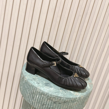 PRADA 26S MARY JANE 40MM IN BLACK CALFSKIN WITH LOGO