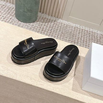 DIOR 26S PLATFORM SLIDE SANDALS 60 MM IN BLACK CALFSKIN