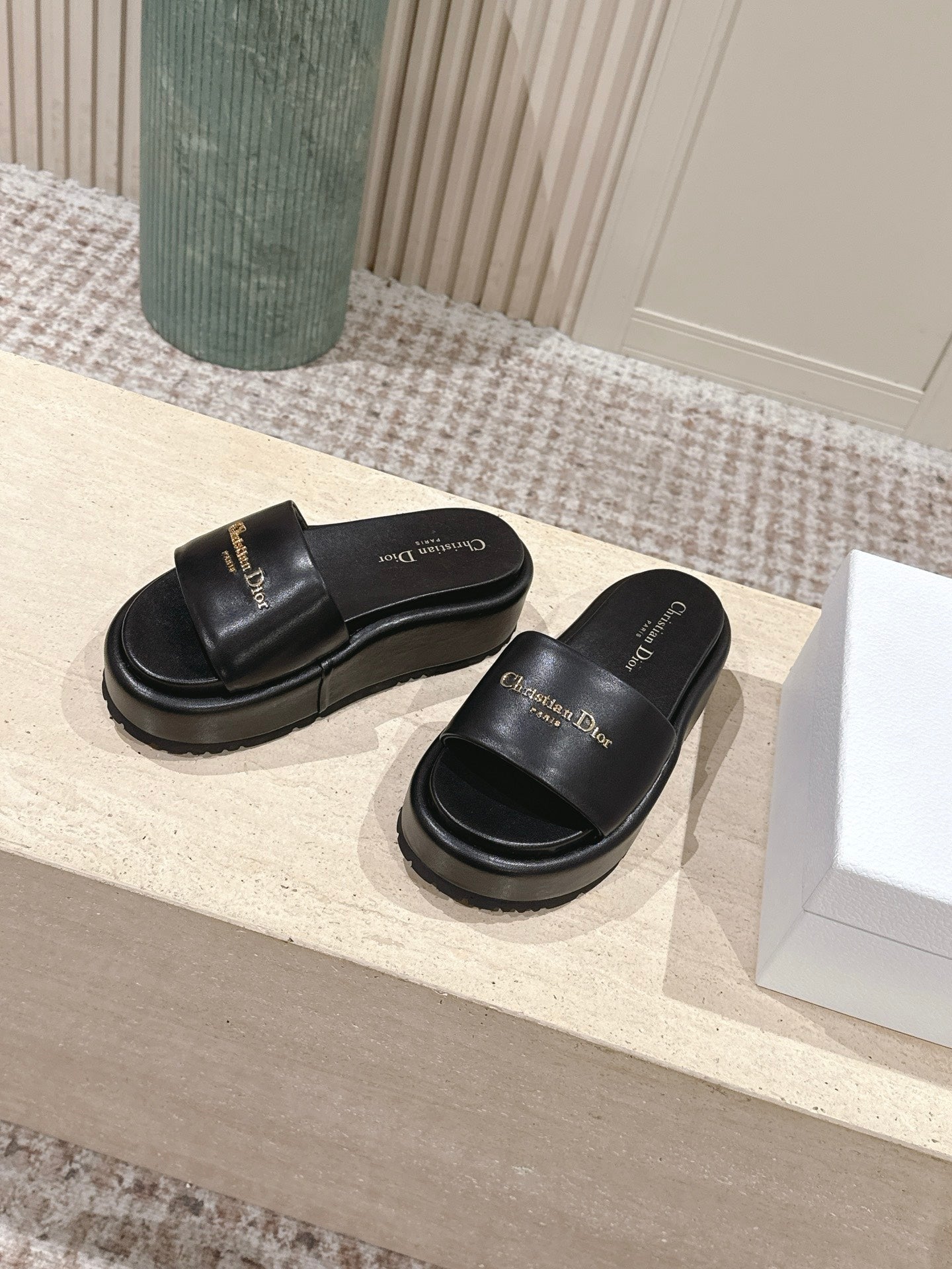DIOR 26S PLATFORM SLIDE SANDALS 60 MM IN BLACK CALFSKIN